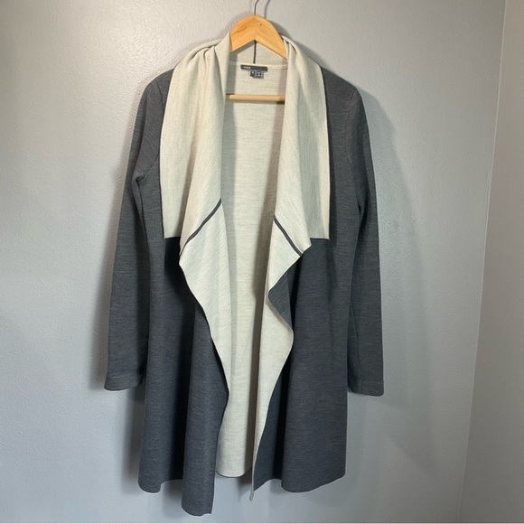 VINCE Two Tone Drape Open Front Wool Gray Cardigan merino wool blend size Small - Picture 2 of 11